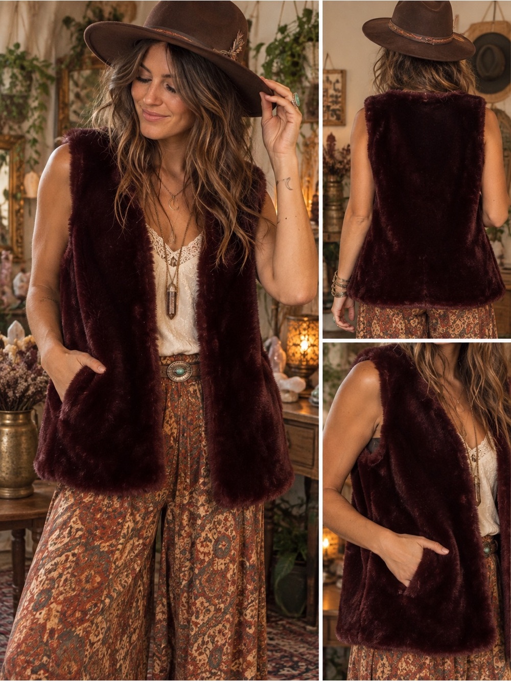 Buffalo David Bitton Burgundy Faux Fur Vest – Size S/P